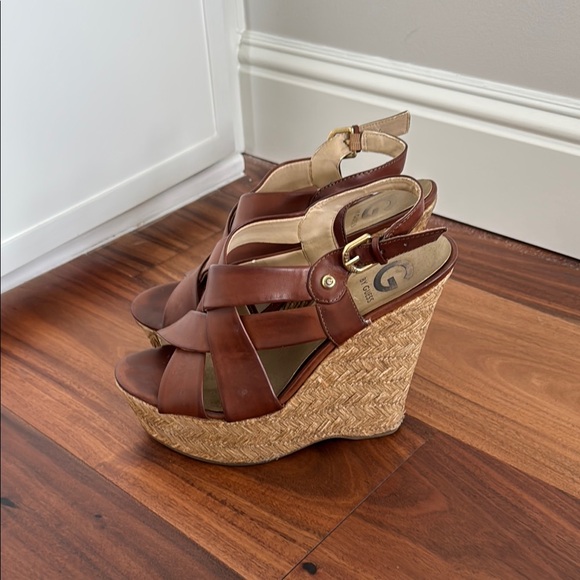 G by Guess Brown Crisscross Wedges - Picture 2 of 5